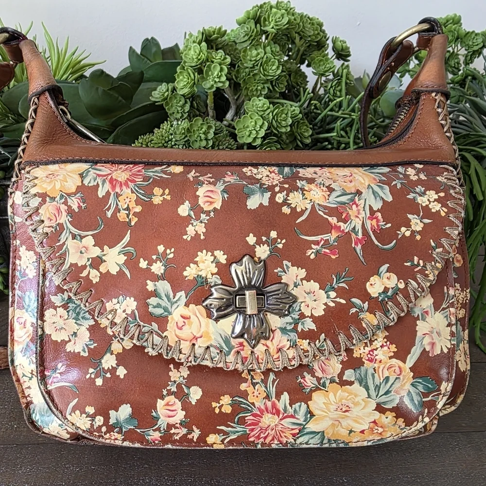 Patricia Nash Leather Sophia Hobo Vintage Botanical Print Bag